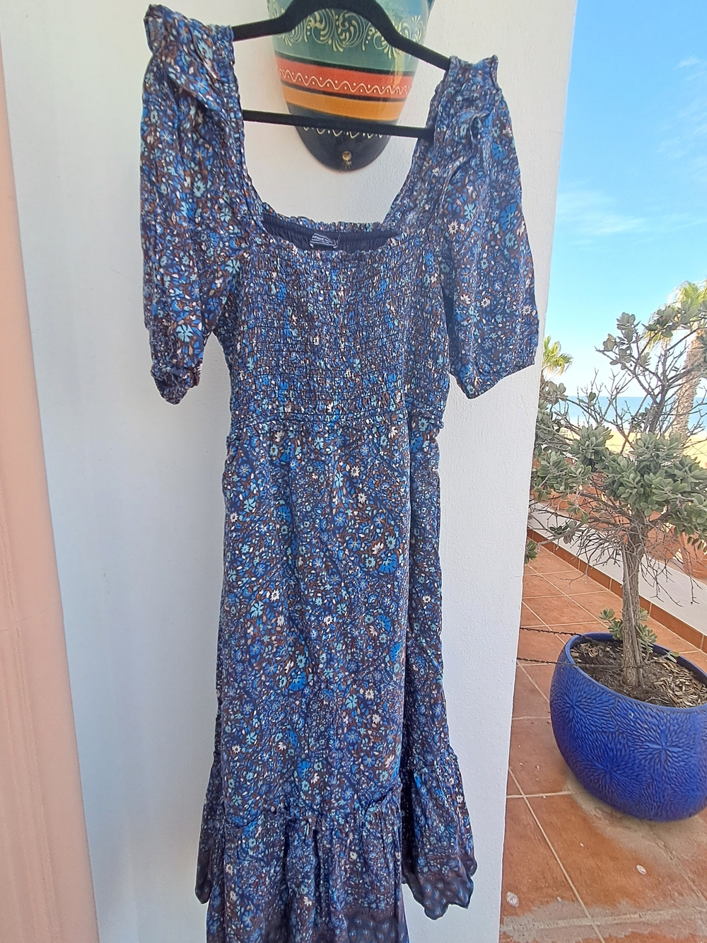 Vineyard Vines Blue Floral Puff Sleeve Maxi Dress